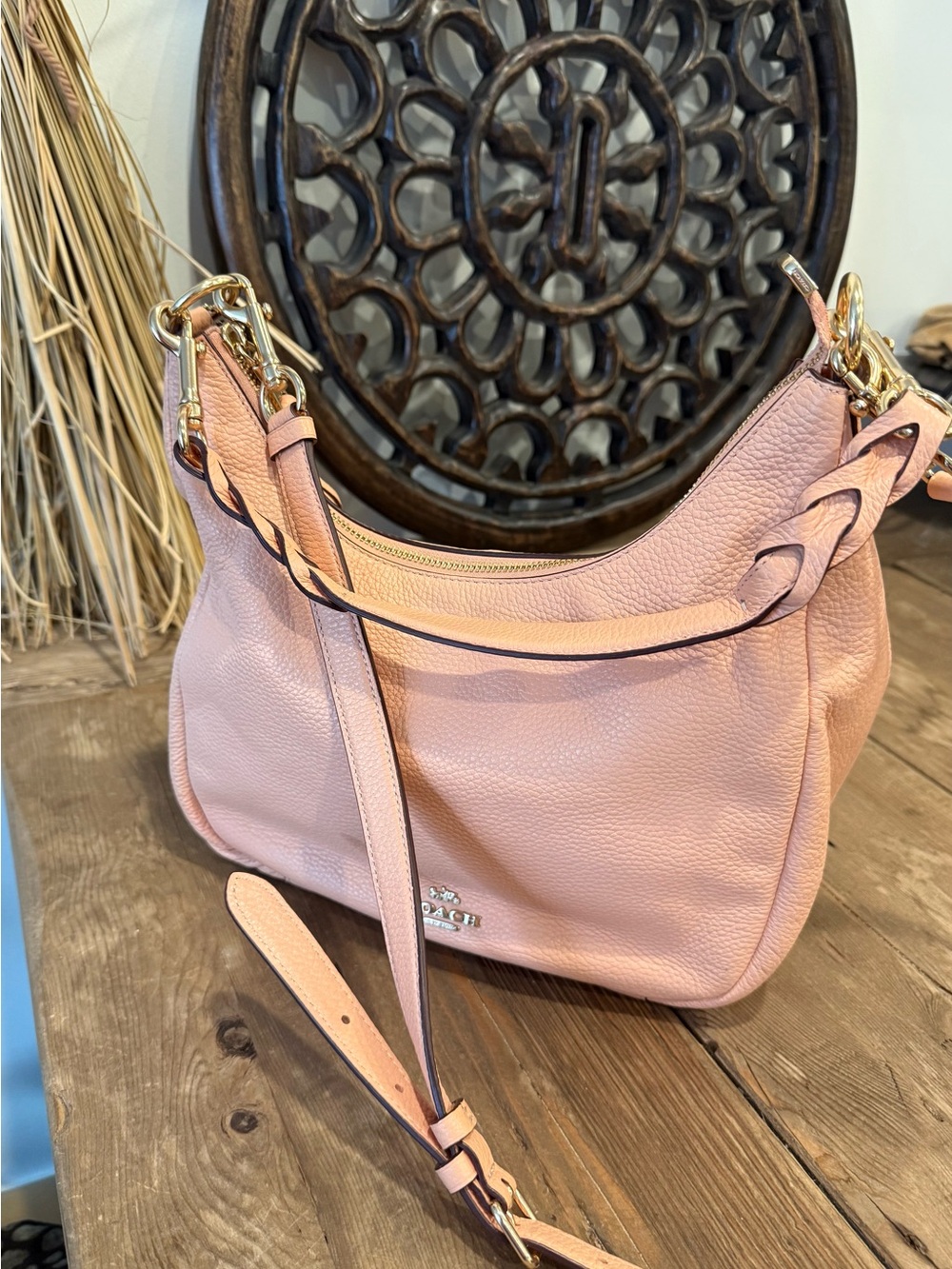 Coach Peach-Pink Pebbled Leather Hobo with Gold Hardware - Picture 4 of 16